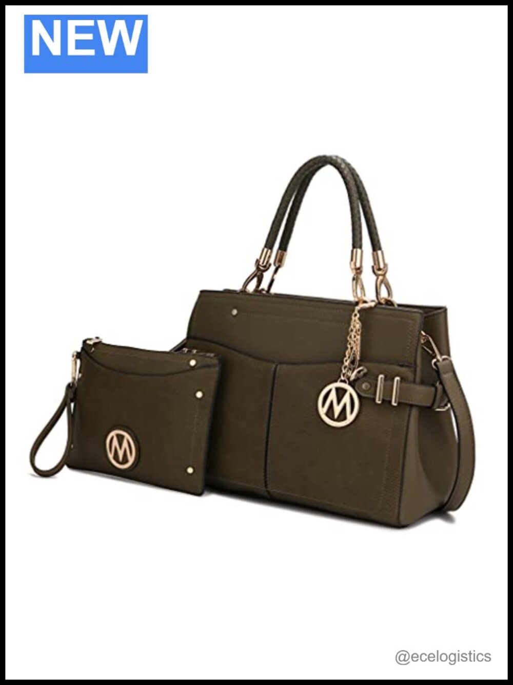 2Pc Satchel Tote & Wristlet Set Vegan Leather Handbag Purse